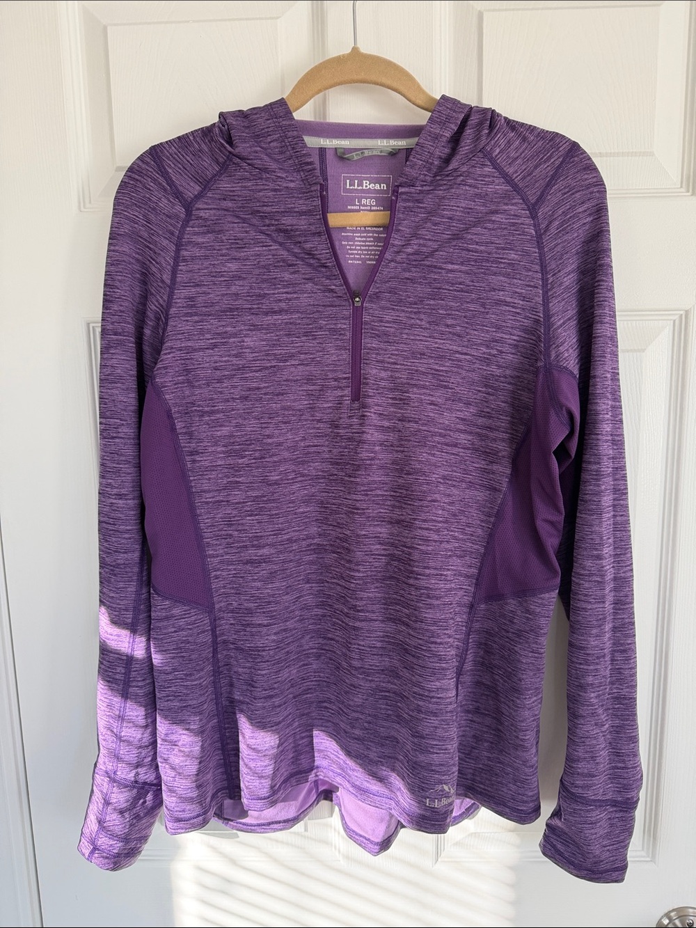 L.L. Bean Women's Purple Heather Half-Zip Hooded Active Top Size Large